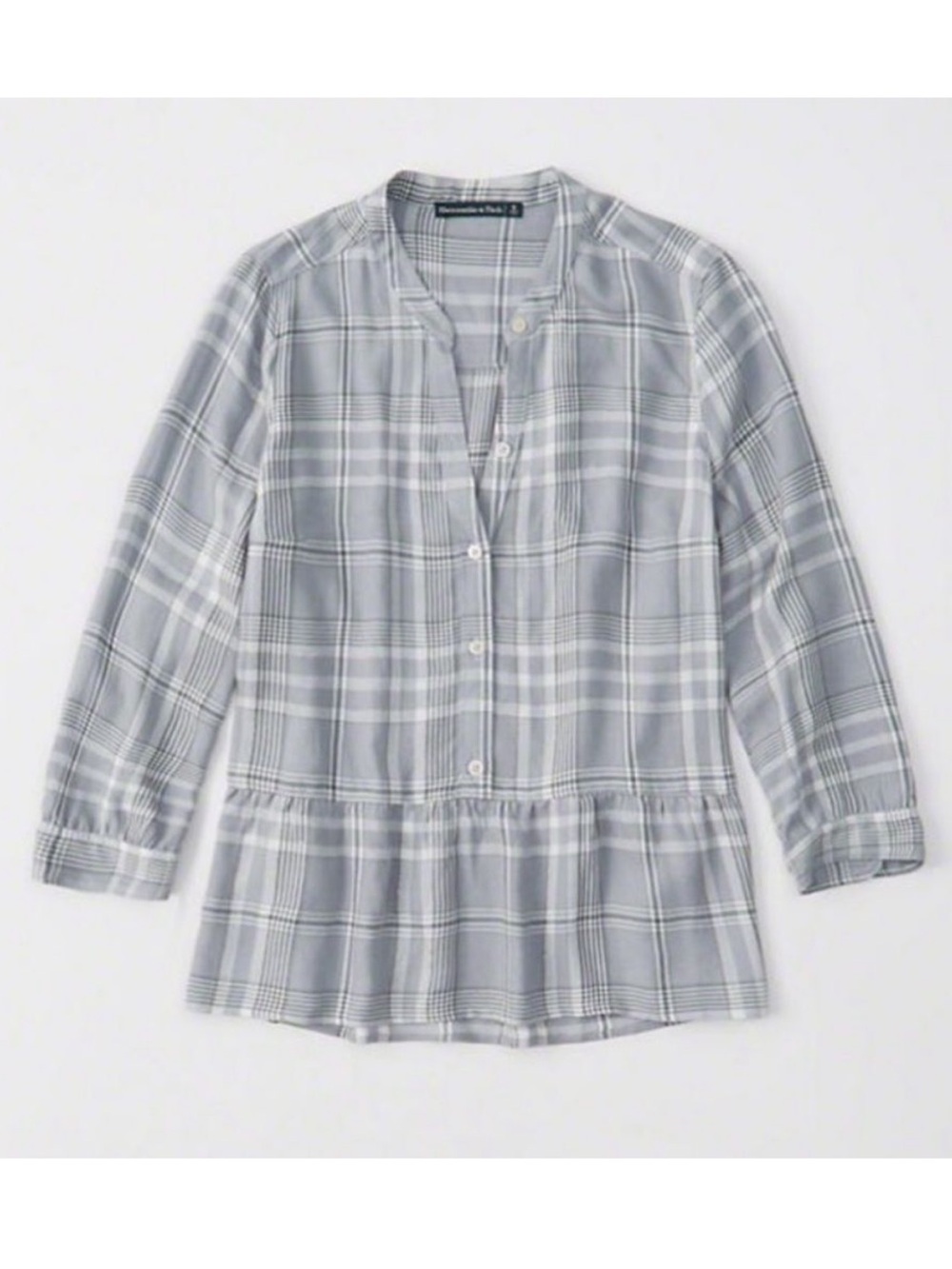 Abercrombie & Fitch Women's Button Front Peplum Plaid Shirt Size XS Grey White